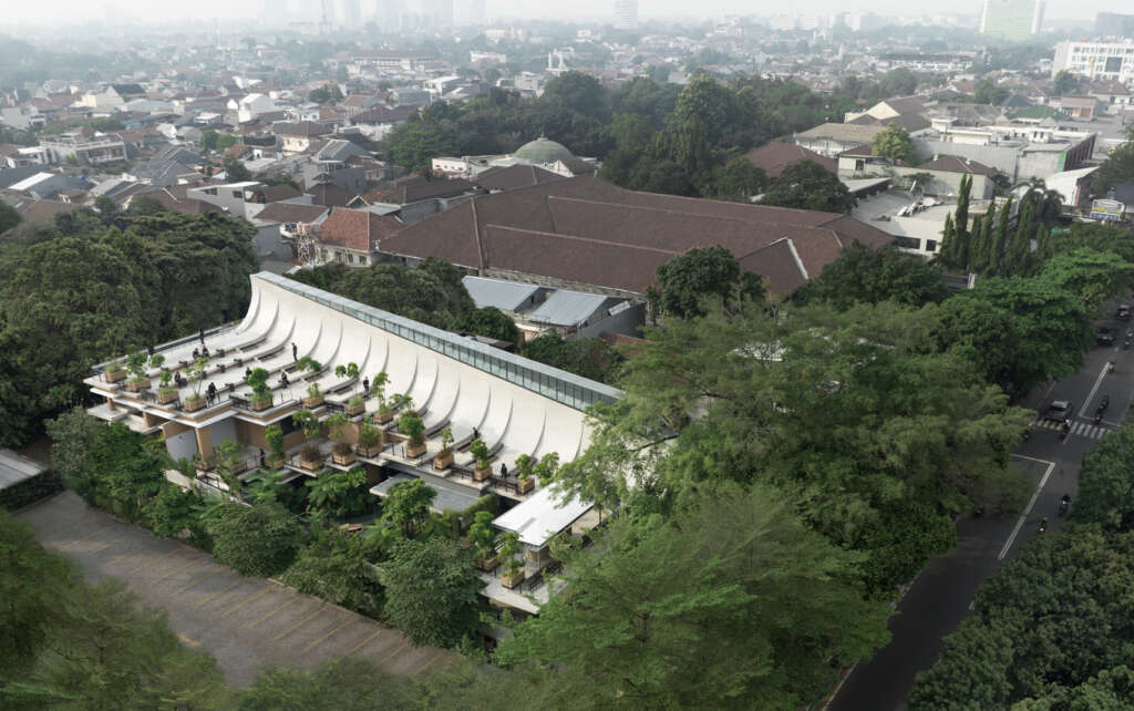 RAD+ar design restaurant and bar in Jakarta featuring a stepping landscaped roof