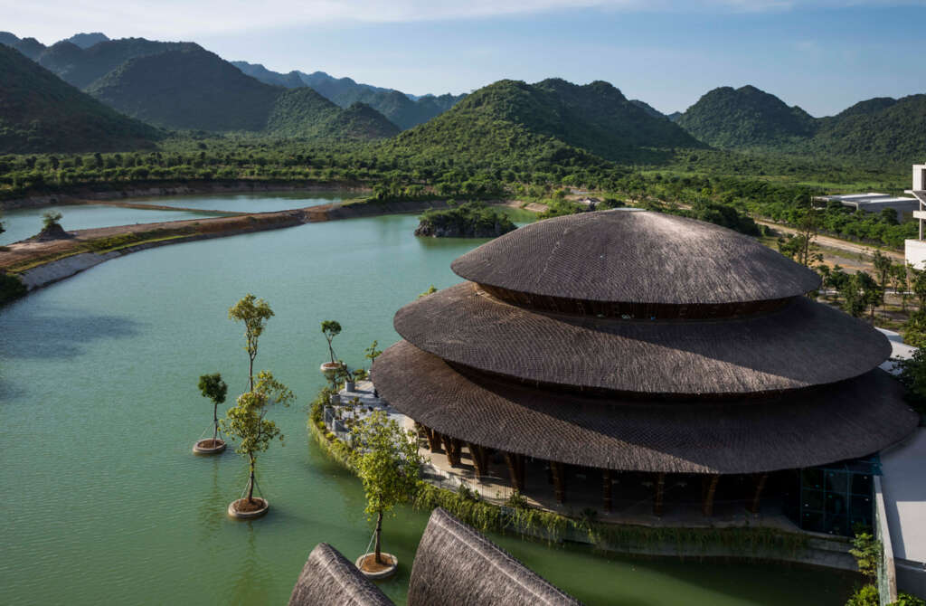 VTN Architects design circular three-gabled roof with bamboo structure