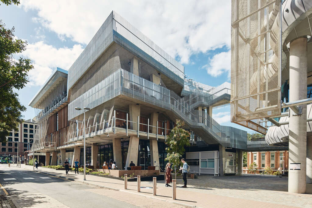 The Student Pavilion at the University of Melbourne features an active exterior stair