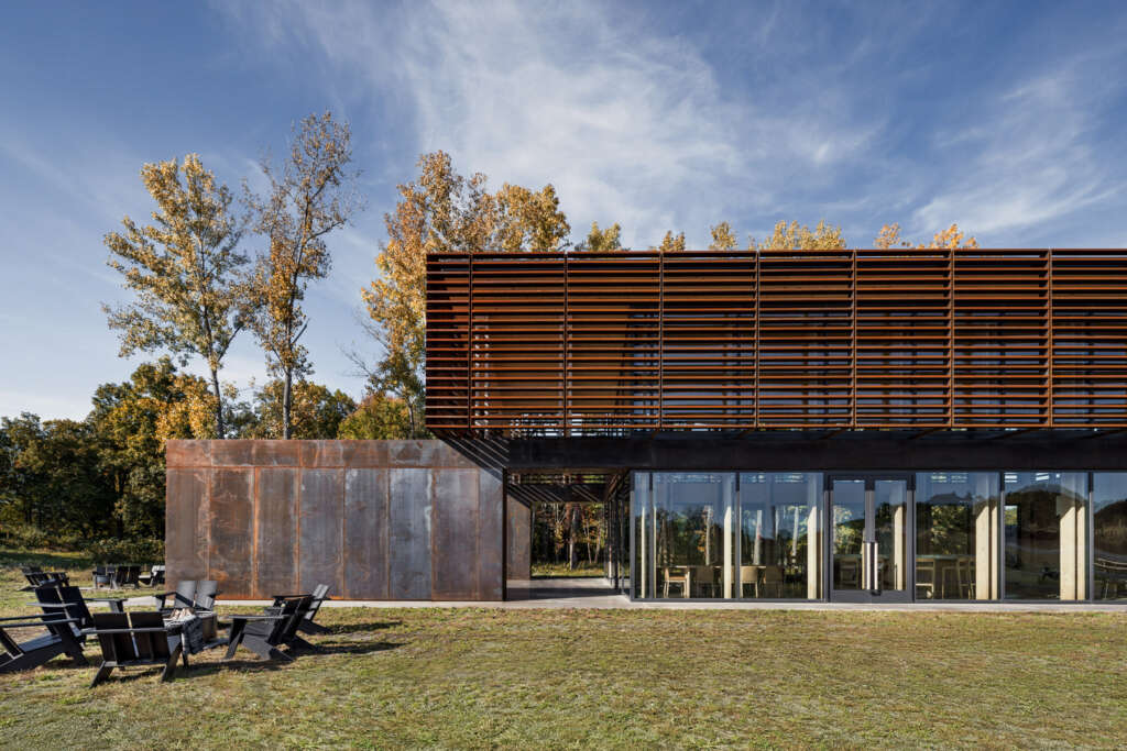 Auver Architecture design brewery and tasting room with weathering steel and cross-laminated timber roof structure