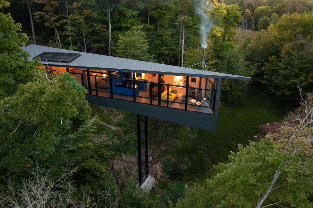 The m.o.r.e. CLT Cabin hovers 75 feet above the ground outside Ottawa, Canada