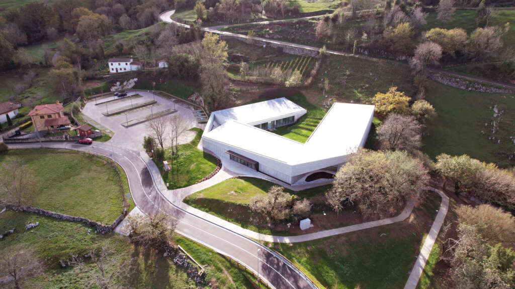 sukunfuku studio design visitor's center integrated into the surrounding hillside in Cantabria,Spain