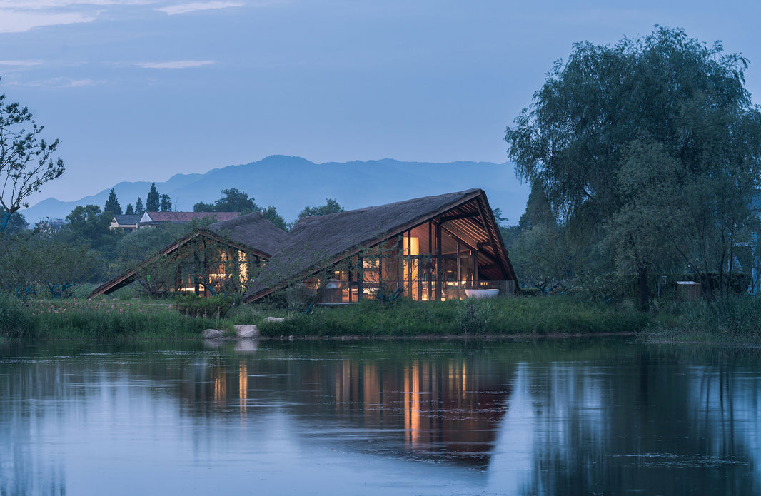 This ecological hotel in Fuyang is built on a restored wetland