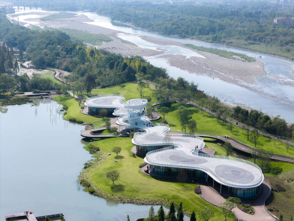 MUDA Architects design wetland park service center and lookout in Chengdu