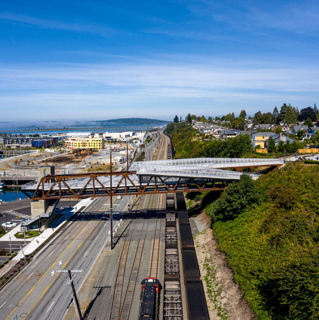 LMN Architects design weathering steel bridge in Everett, Washington