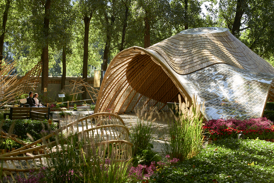 Swirling Cloud Pavilion Rises in Beijing Forest