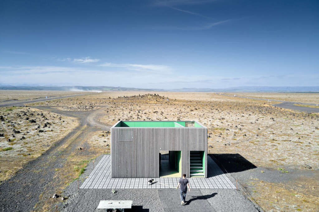 Stass Architects design a rest stop and lookout building in a black sand desert in Iceland