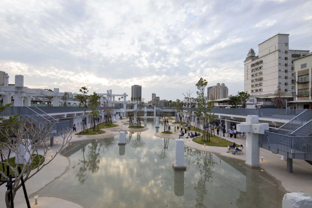 MVRDV completes Tainan Spring, a lush lagoon and park in the preserved ruin of a mall in central Tainan