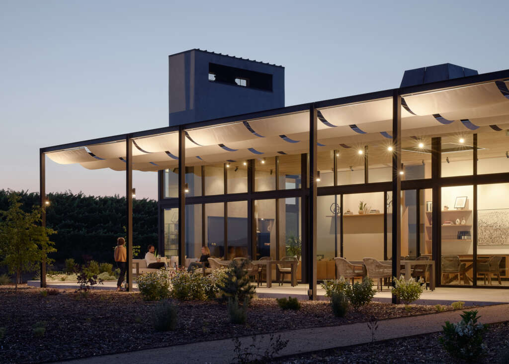 The Alton Wines tasting room inhabits a wave-like landform outside Walla Walla, Washington