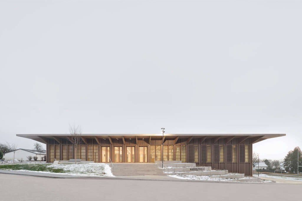 Steimle Architekten BDA design timber multi-purpose hall on the northern shore of Lake Constance in Germany
