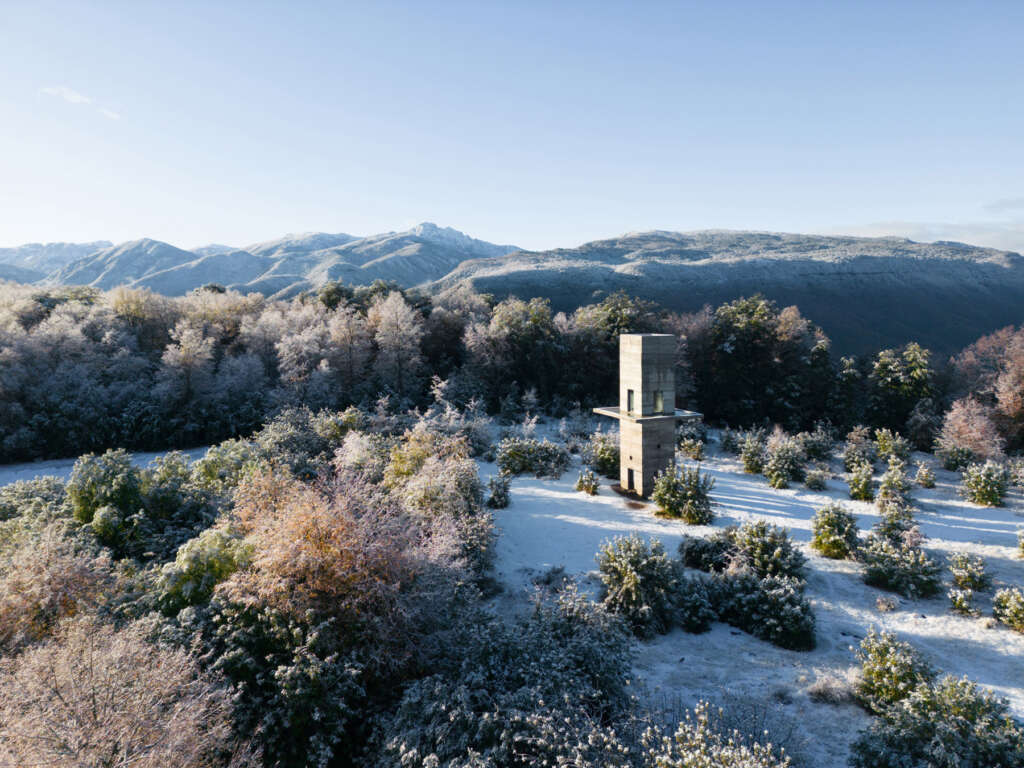 Pezo von Ellrichshausen design concrete landmark and lookout over the Andes Mountains