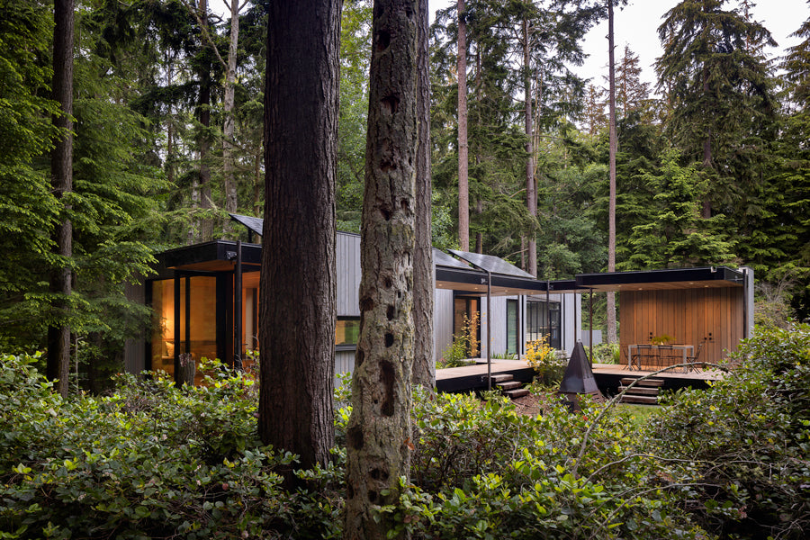Escape to this prefab home on Whidbey Island organized around modules for living, sleep, energy, and outdoor dining