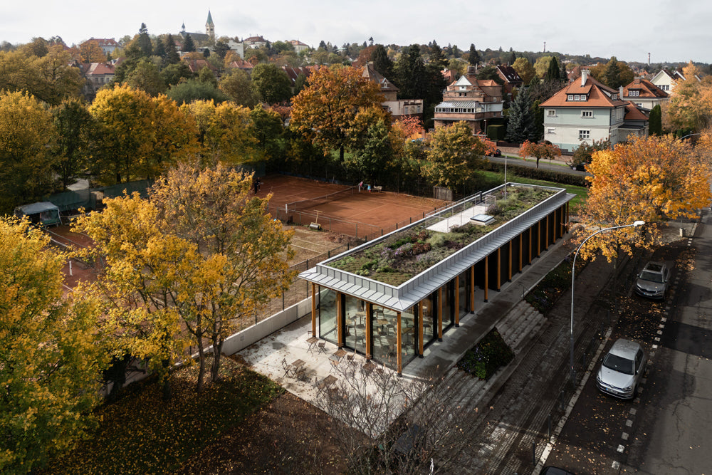 Pavel Hnilička Architects+Planners design wood tennis club pavilion in Prague